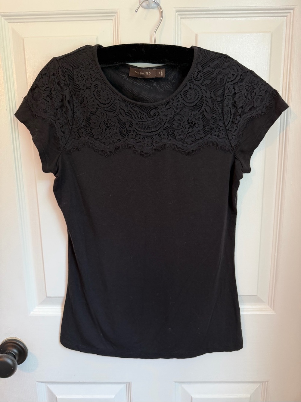 The Limited Black Lace Dress Cap Sleeve Top, small